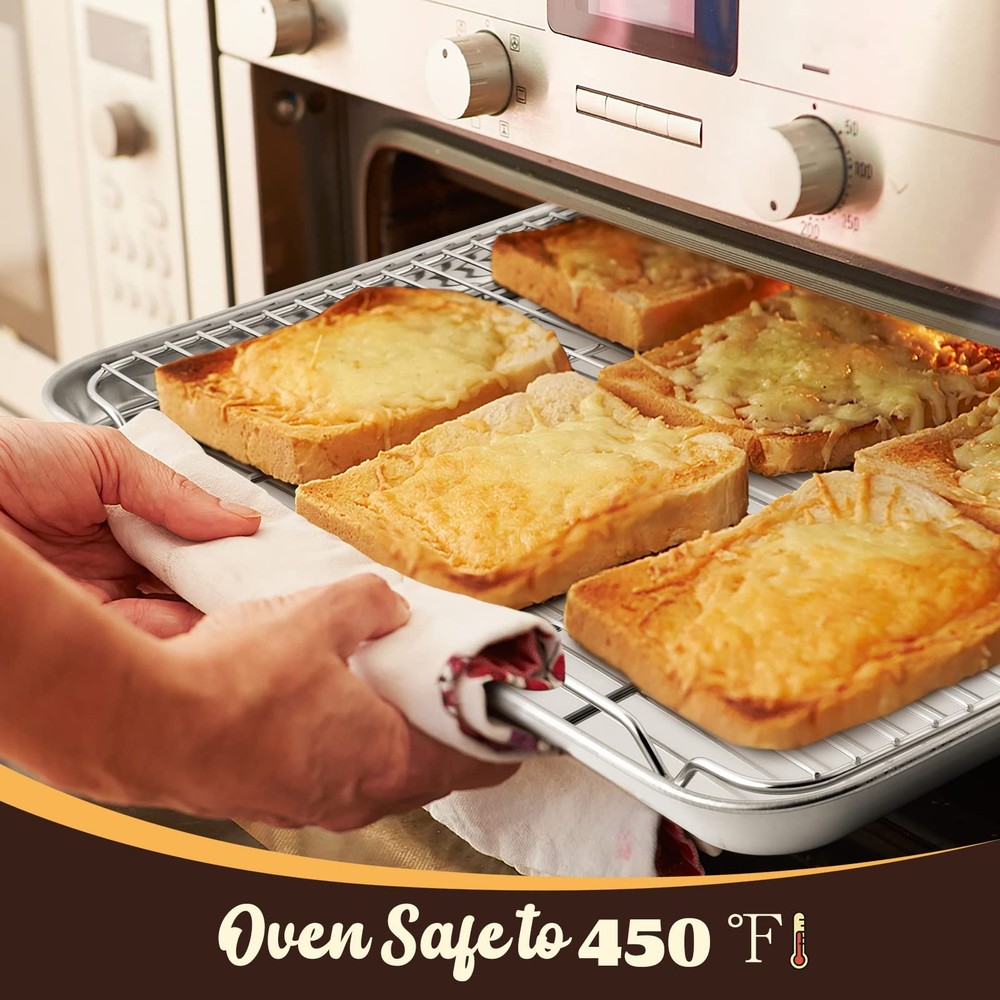 E-far Cookie Sheet with Rack Set, Half Baking Pan for 17.7"x13", Silver