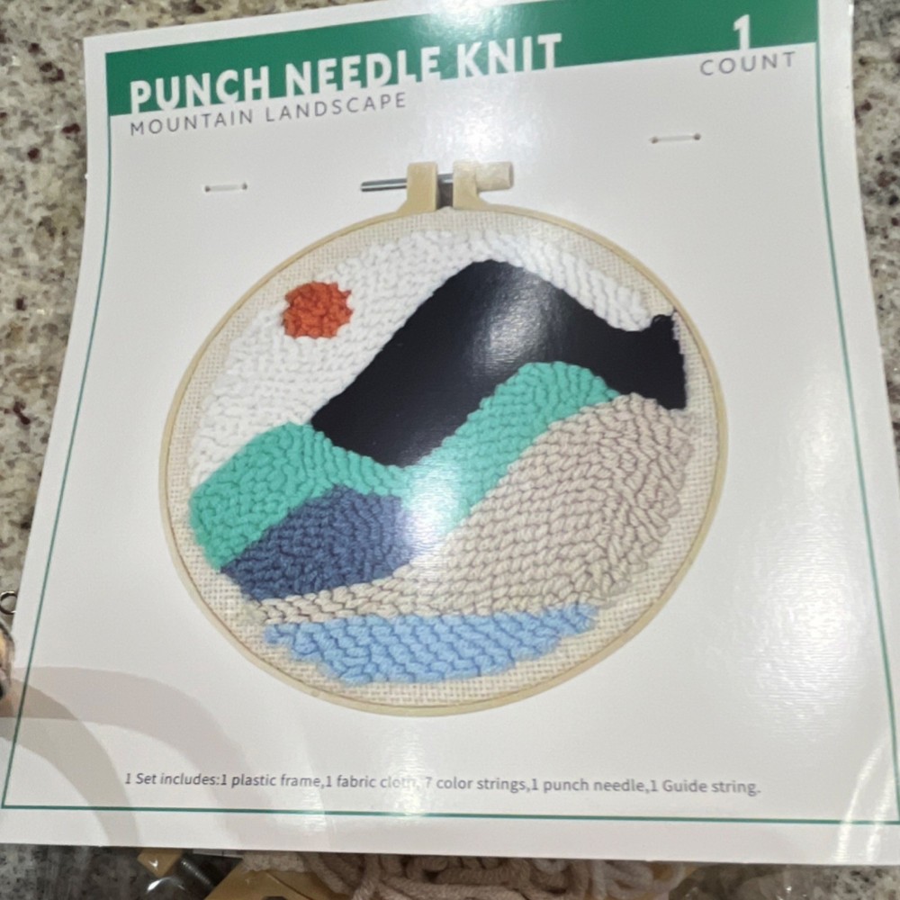 Punch Needle Kit Mountain Landscape with Frame, Fabric, Strings & Guide