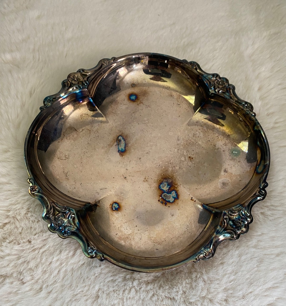 Antique Silver Plate 7" Square Serving Tray Candy Nut Pickles Dish Bowl
