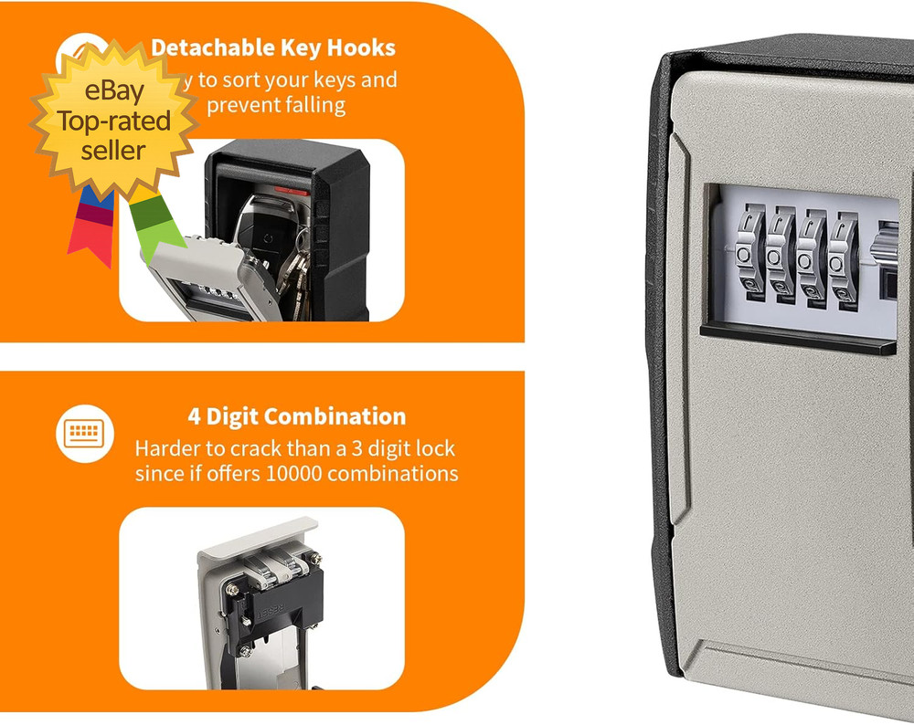 UPGRADE Extra Large Capacity Key Lock Box Weatherproof Wall Mount Key Box