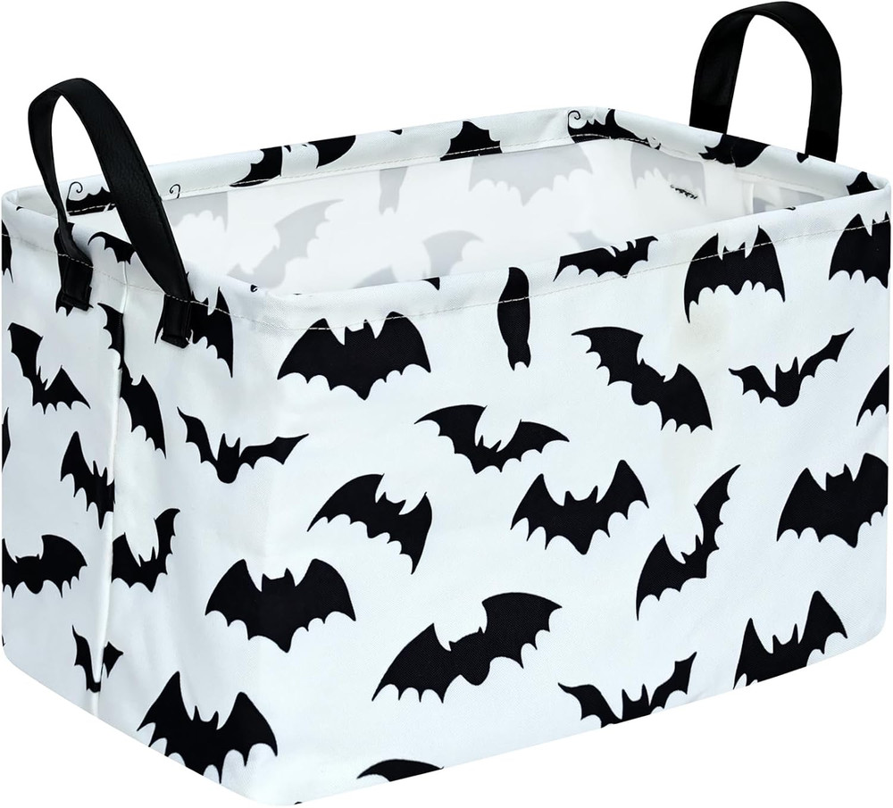 Bat Pattern Halloween Storage Gift Basket Canvas Bins With