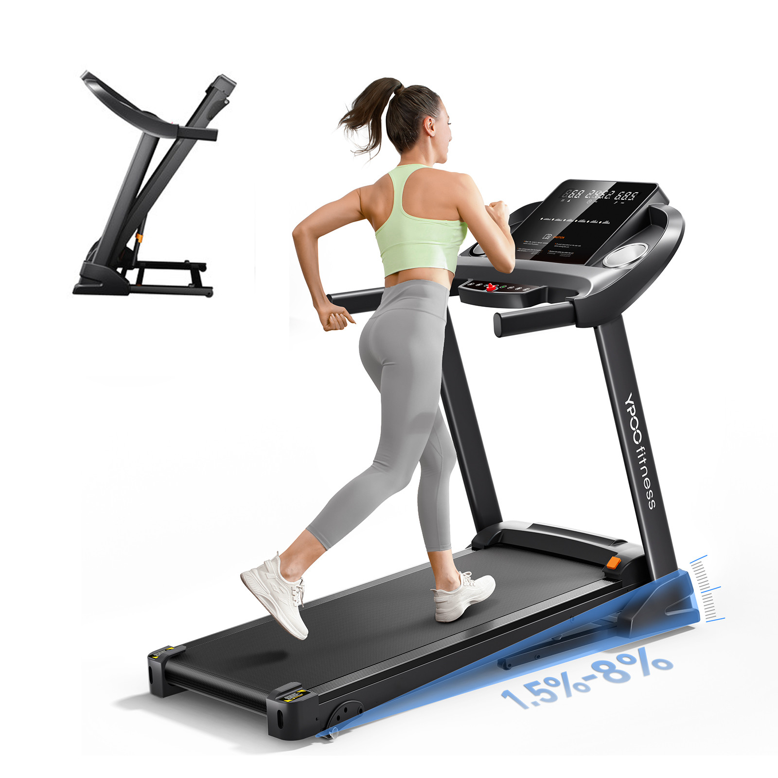 YPOO Foldable Incline Treadmill 8MPH Quiet for Home Treadmill Discounted Sales