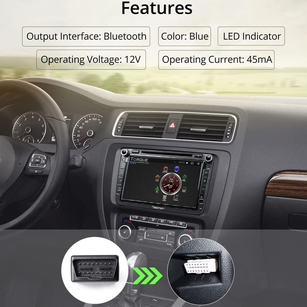 OBD2 Bluetooth ELM327, Universal Auto Engine Diagnostic Scanner OBDII Scan Tool