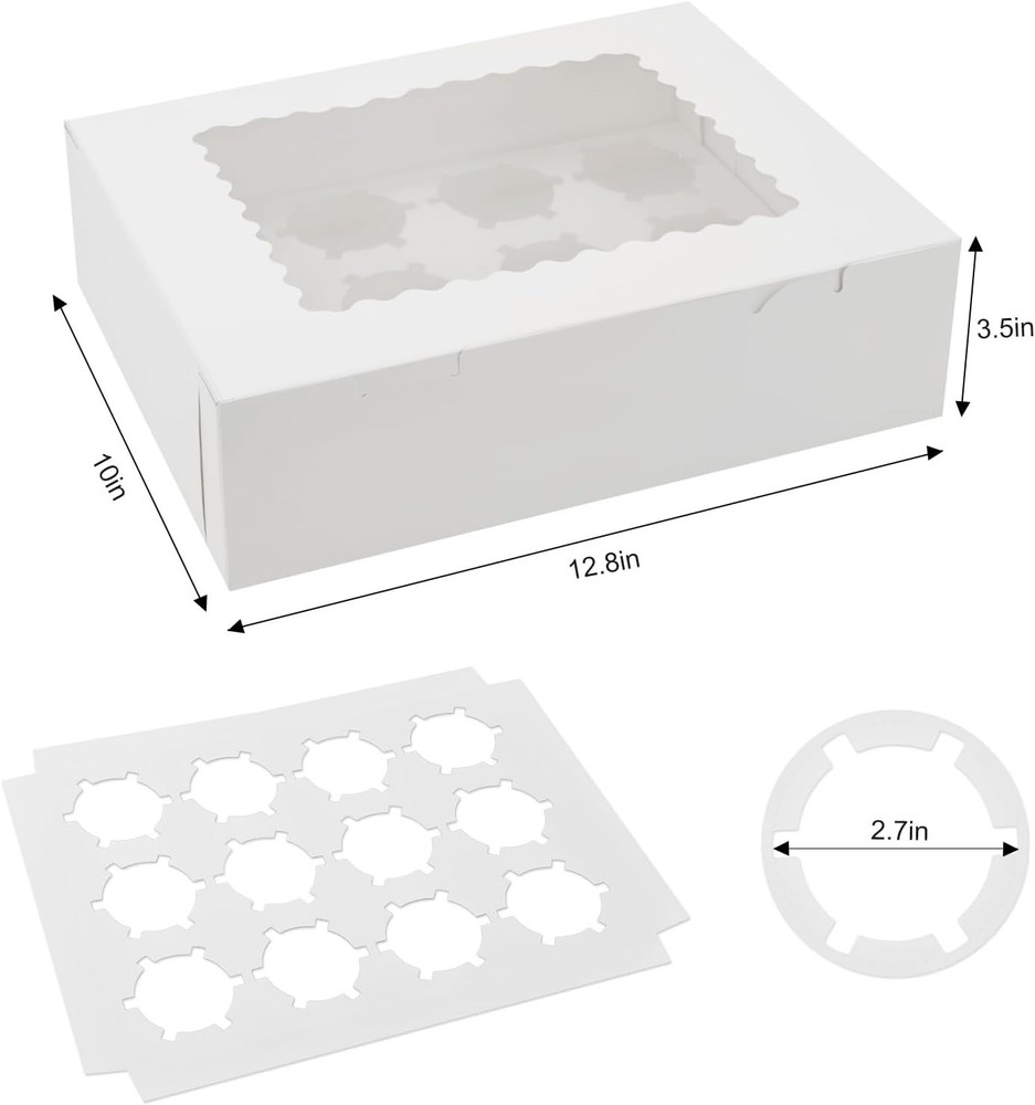 Elegant 6 Count White Cupcake Boxes - Portable & Durable Bakery Packaging