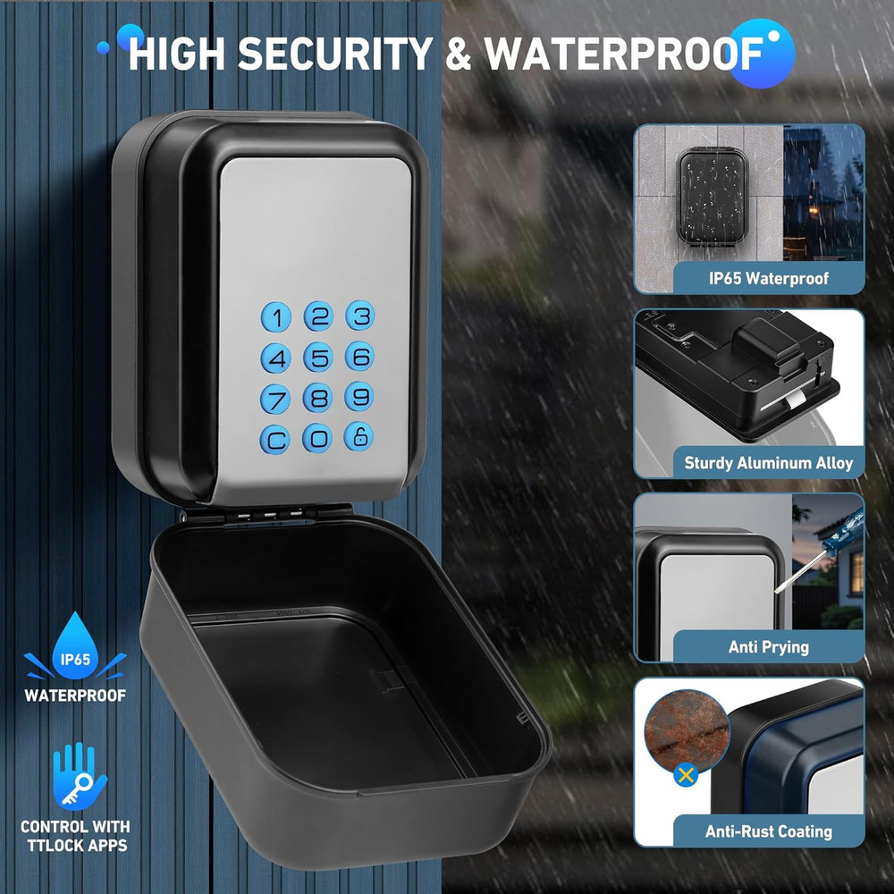 HUANLANG Smart Key Lock Box - Bluetooth Electronic Lock Box for Keys, Wall Mount