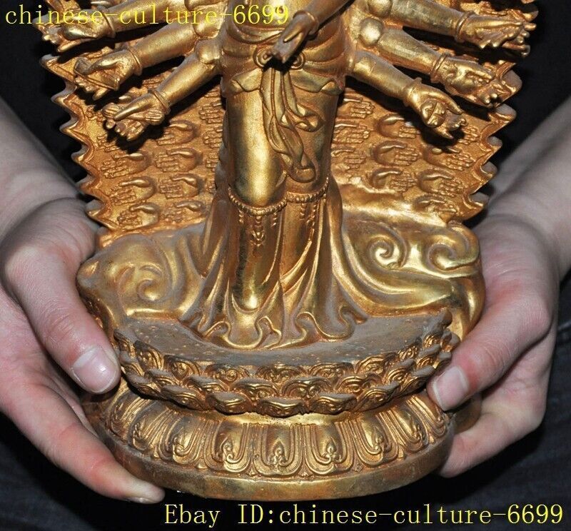 China bronze gilt Thousand-hand Avalokitesvara Kwan-yin Goddess Buddha Statue