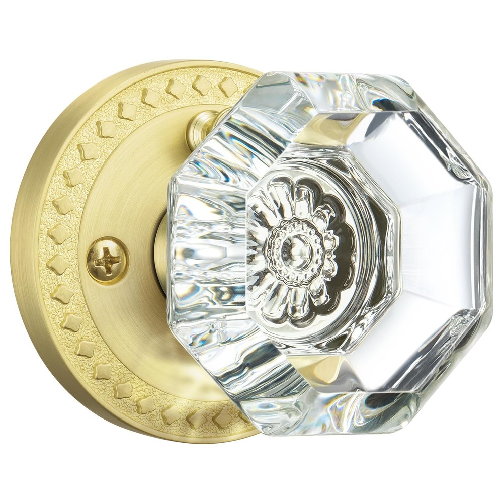Glass Door Knobs with Lock, Gold Satin Brass Crystal Door Knobs Interior for ...