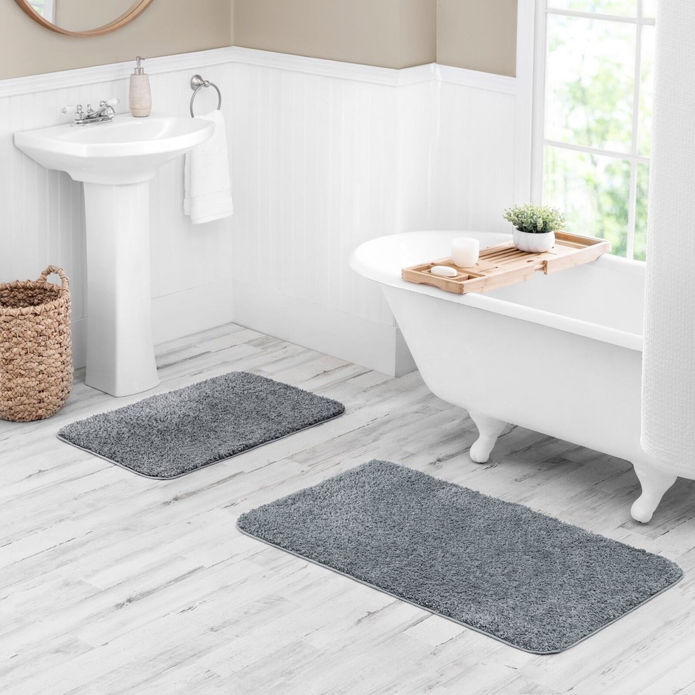 24" X 40" Polyester Bath Rug Skid Resistant Non-Slip Backing Basic Everyday New