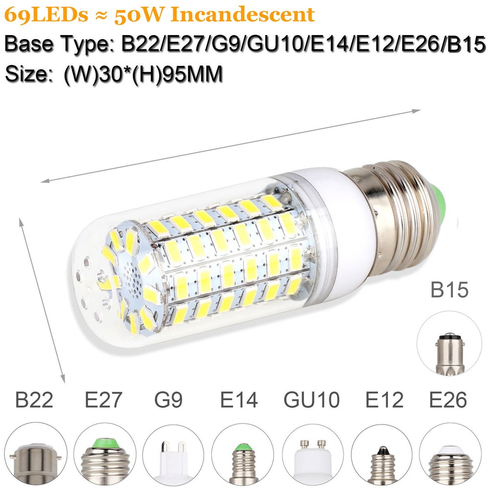 Led Corn Light Bulb Mogul Base E27 E12 E14 B22 E26 G9 5730 SMD Save Energy Lamp