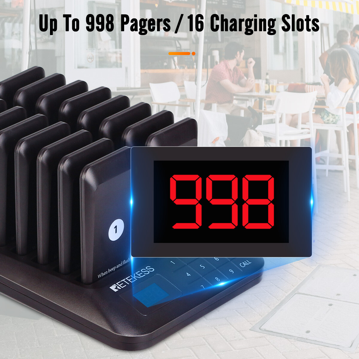 Retekess TD157 Restaurant Pager Calling Queuing System 16 Buzzer Cafe Clinic Bar