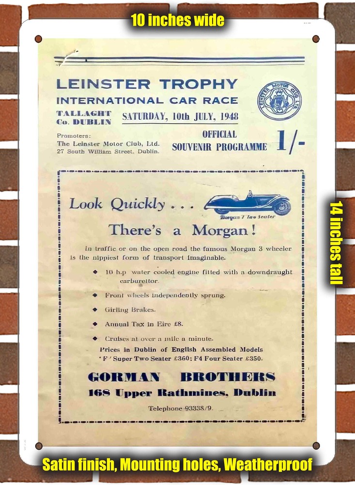 Metal Sign - 1948 Tallaght Circuit Racing Program - 10x14 inches