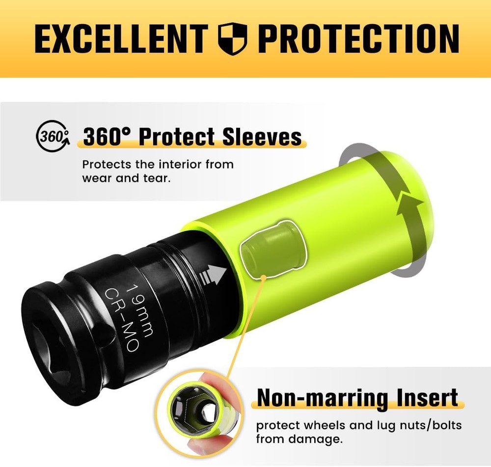 19mm 1/2" Drive Wheel Protector Impact Socket Non-Marring Lug Nut Thin Wall Deep