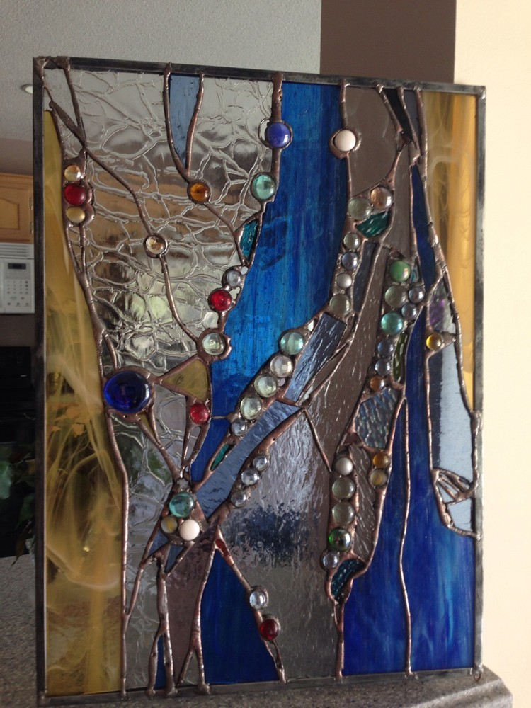 Stained Glass Window Abstract Suncatcher Panel OOAK