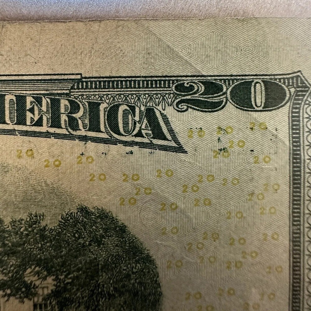 $20 BILL INK SMEAR ERROR & OVER INK BLEED THROUGH REVERSE