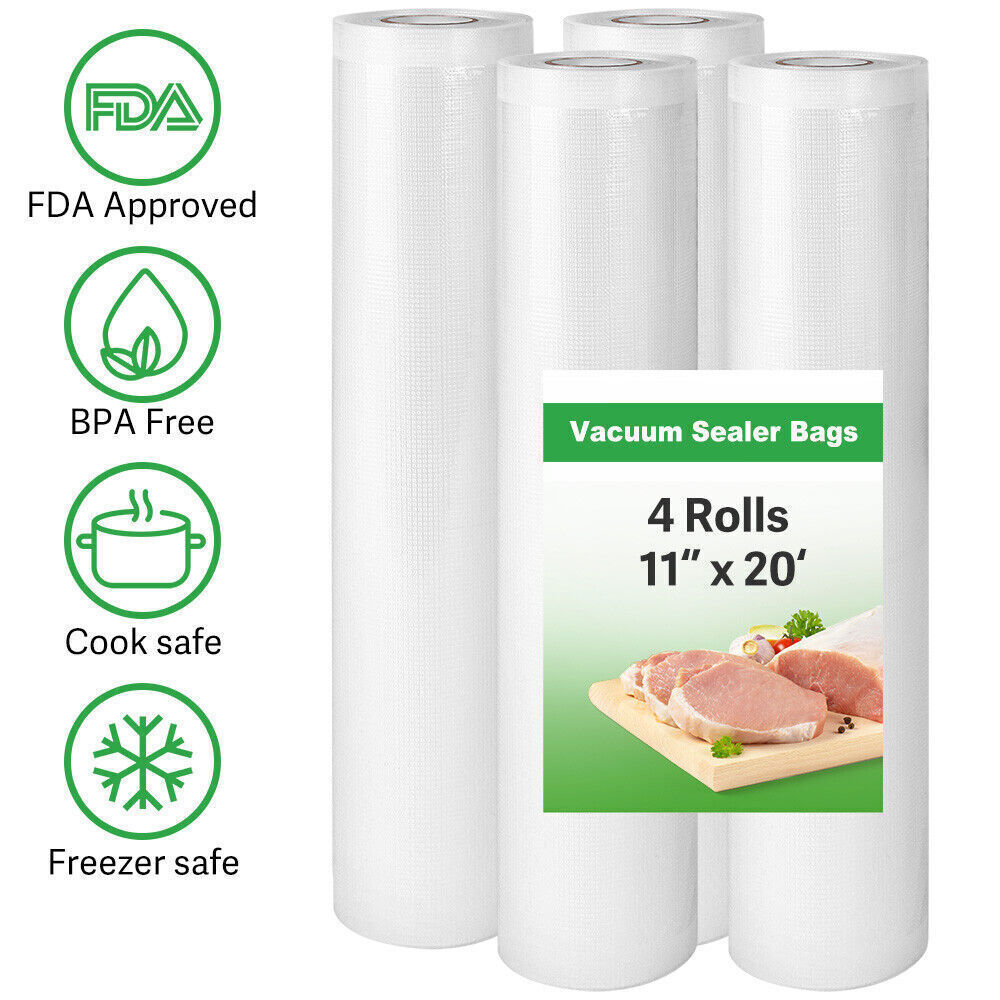 1/2/4 Rolls 8"x50 11"x50 Rolls Vacuum Sealer Bags Food Saver Embossed Bag 4 Mil