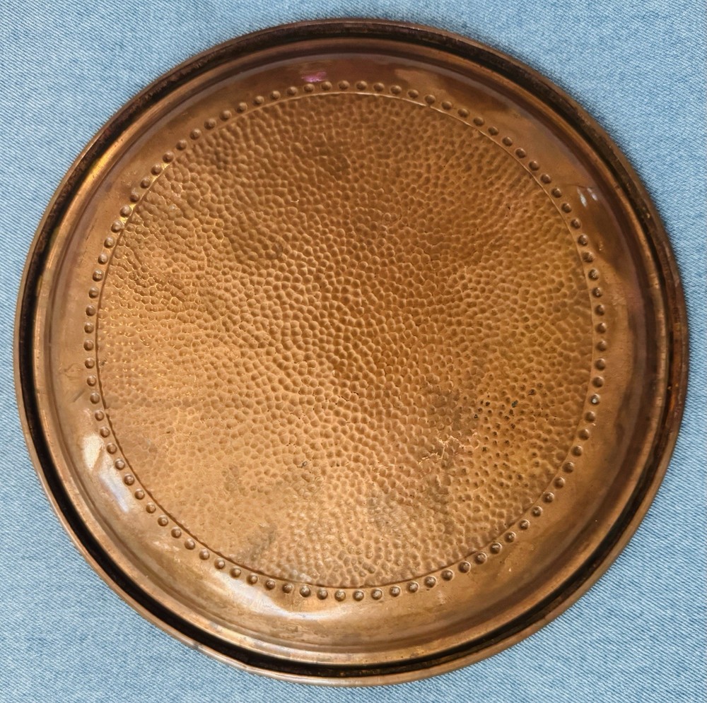Antique 10" Solid Brass Serving Tray - A UNIQUE OOAK DOUBLE PLATED HAND HAMMERED