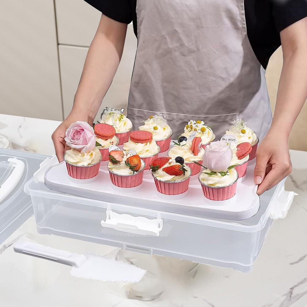 Plastic Cake and Cupcake Carrier HolderPortable Stackable Cupcake Dessert Sto...