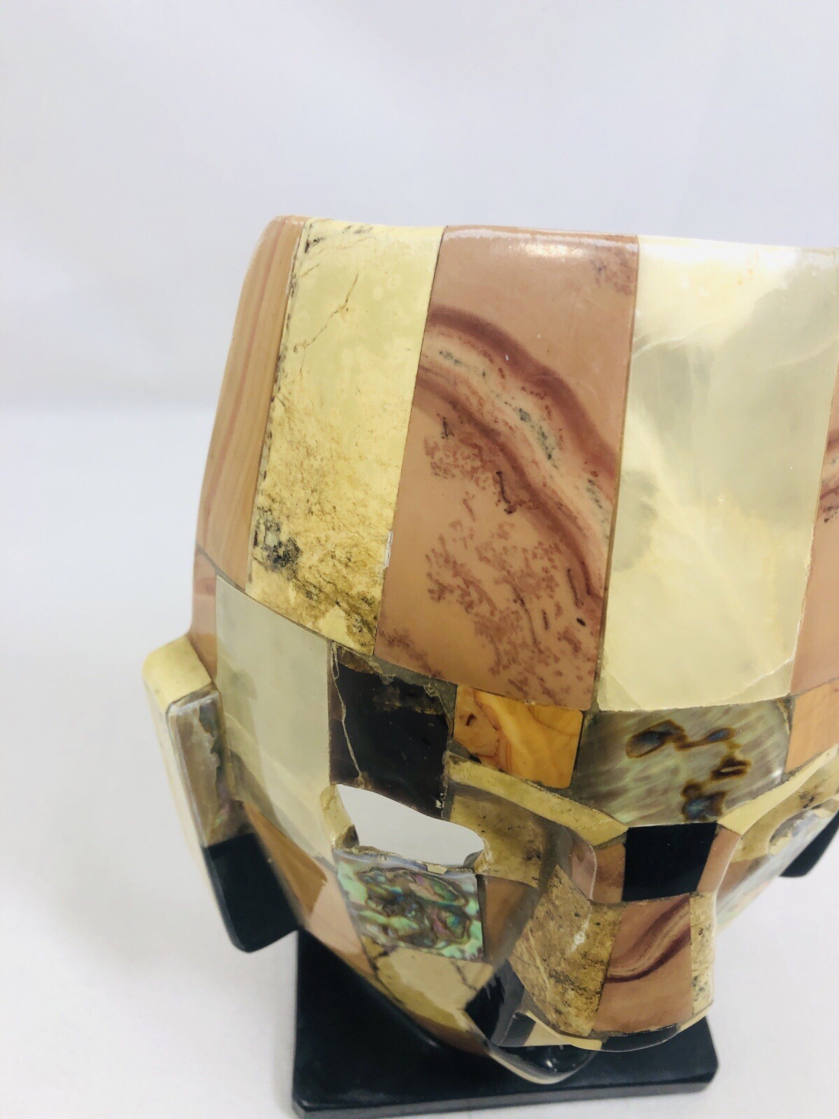 Mexican Mayan Aztec Ceremonial Burial Mask Mother Of Pearl Mosaic Sculpture