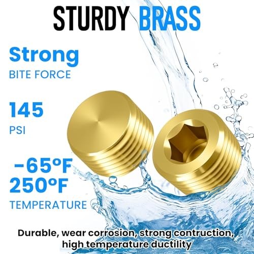 4PCS Male Brass Pipe Plug | Counter Sunk Internal Hex Socket Head 1/2 NPT
