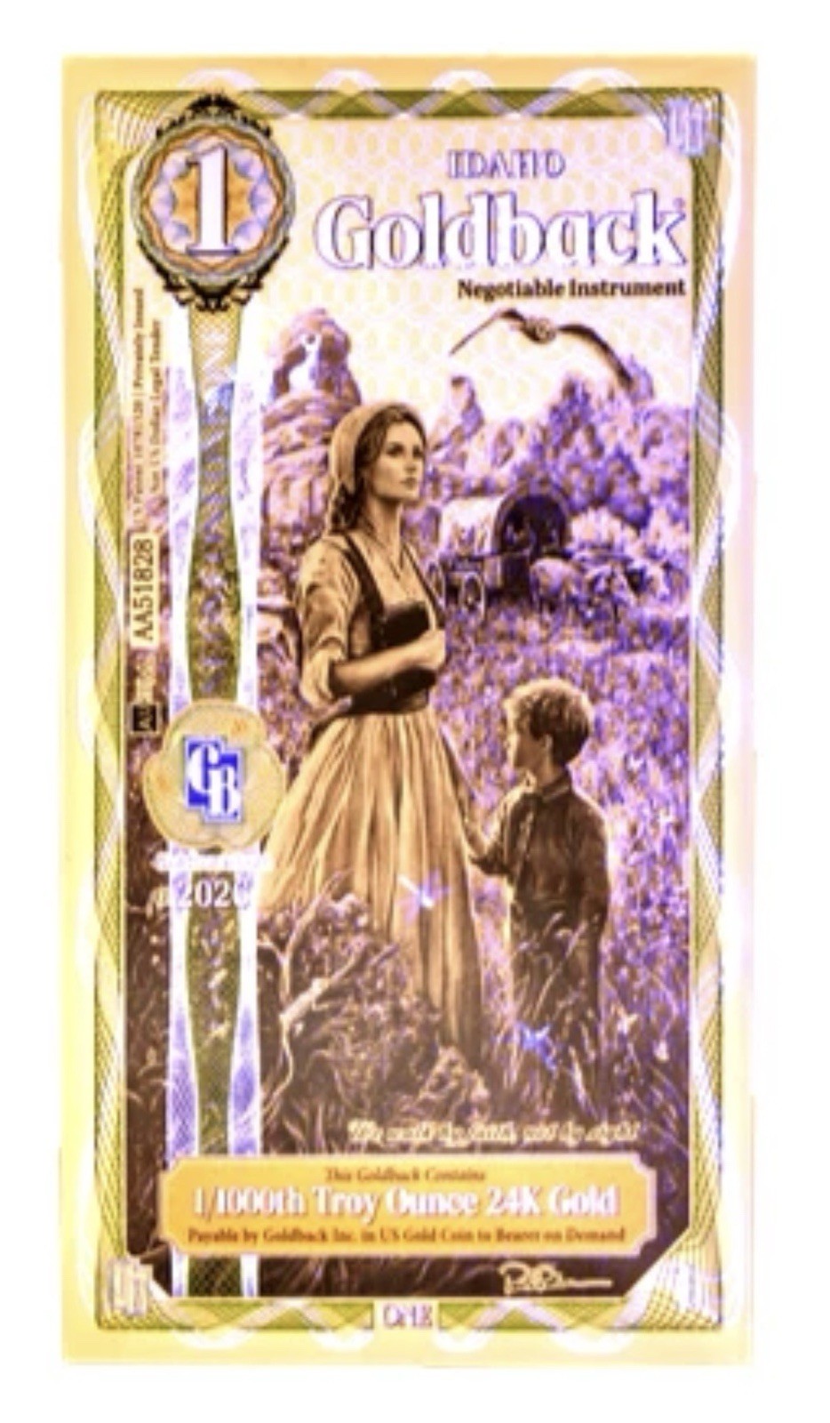 1 IDAHO ALPHA GOLDBACK AURUM 24K GOLD NOTE 1/1000 OZ .999 GOLD BU PRE SALE 🔥