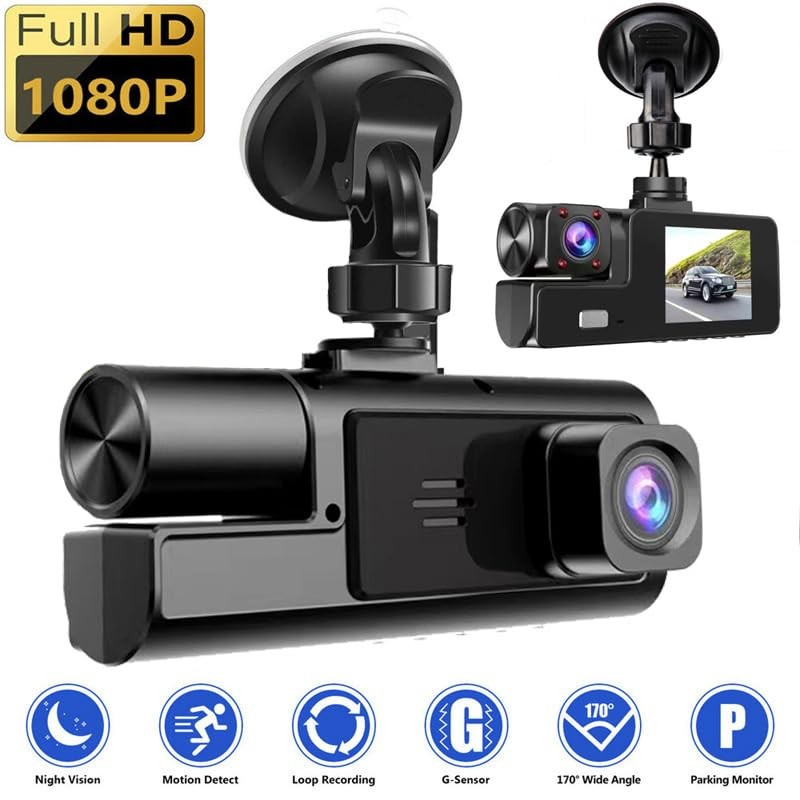 1080P Dual Dash Camera for Car Front and Inside Dashcam Security Black