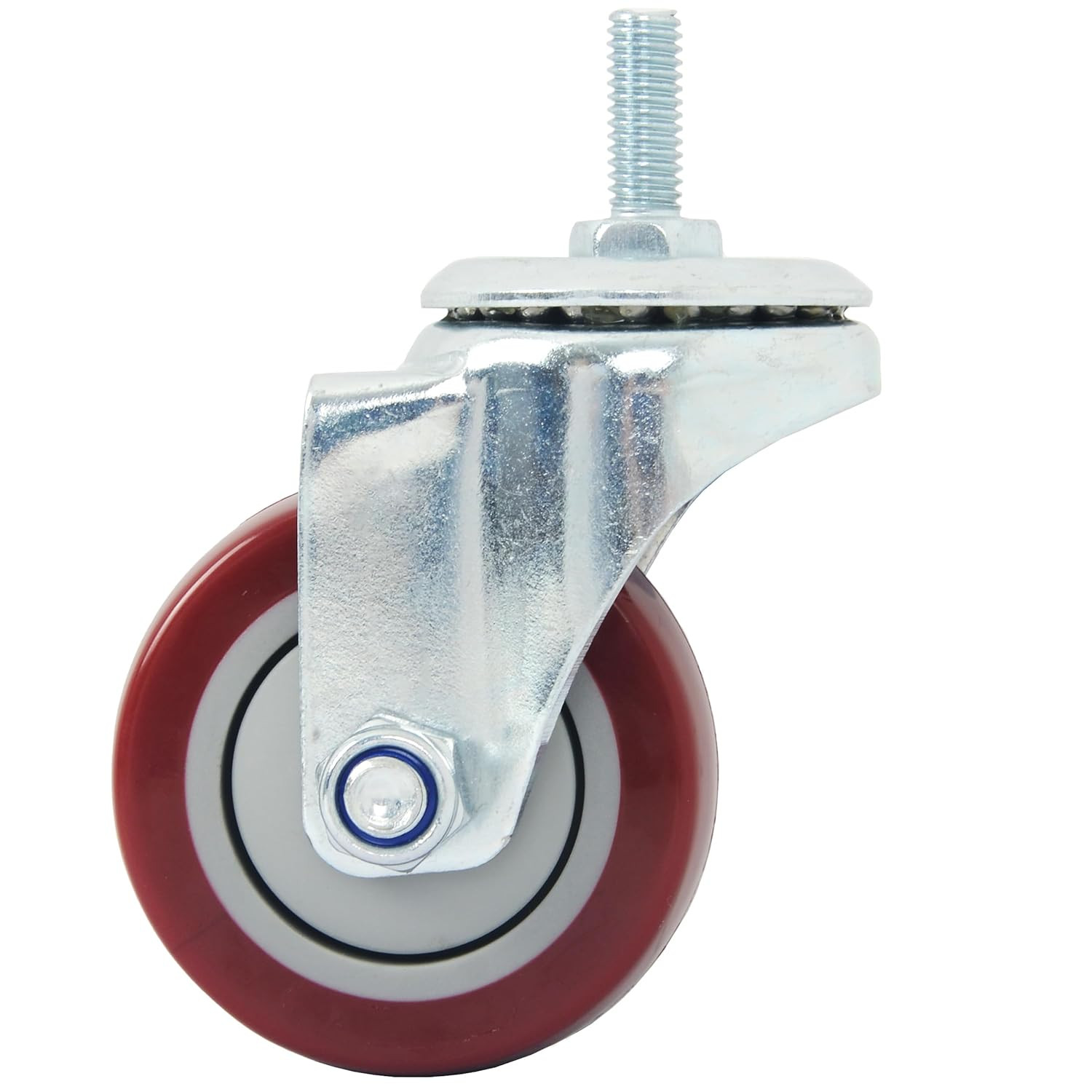 Swivel Caster Wheels 3 Inch Threaded Stem Set of 4 Heavy Duty Polyurethane Red