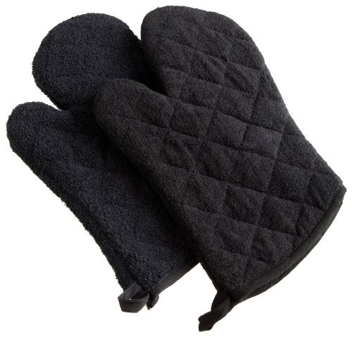 DII Basic Terry Collection 100% Cotton Quilted, Oven Mitt, Black, 2 Piece