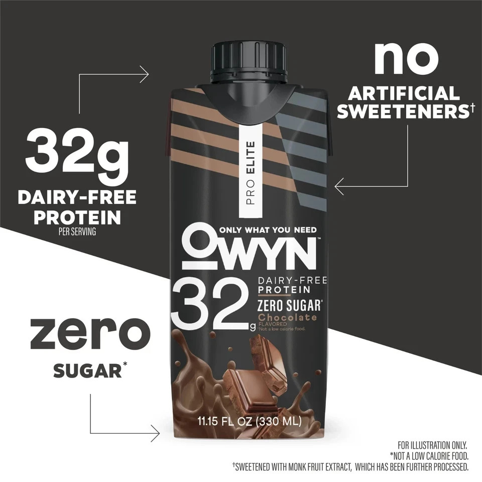 (12 Pack) OWYN Pro Elite Protein Shake, Chocolate, 32g 100% Vegan Delicious