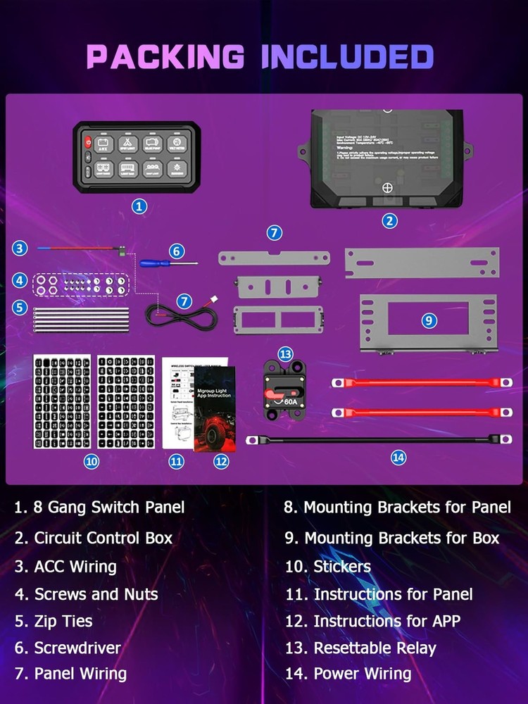 Chelhead 8 Gang Switch Panel APP Control with Electronic Relays, Universal Ci...
