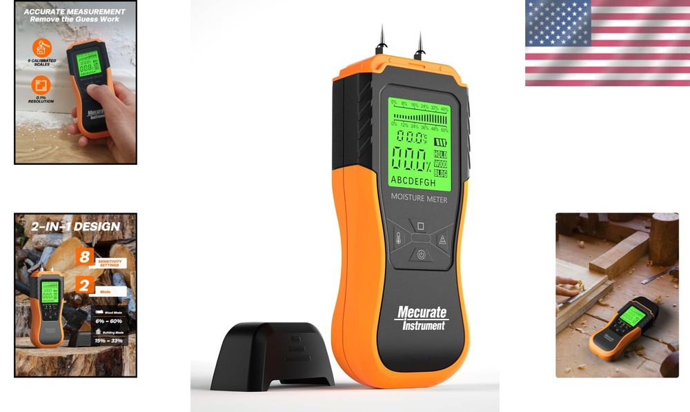 User-Friendly Digital Moisture Detector with Large Display & 3 Colored Alerts
