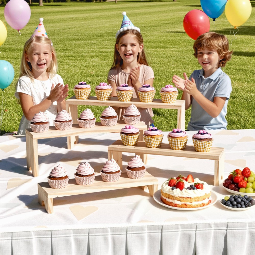 4 Tier Large Display Wooden Riser Stand 1 Set Decorative Rectangular Wood Rac...