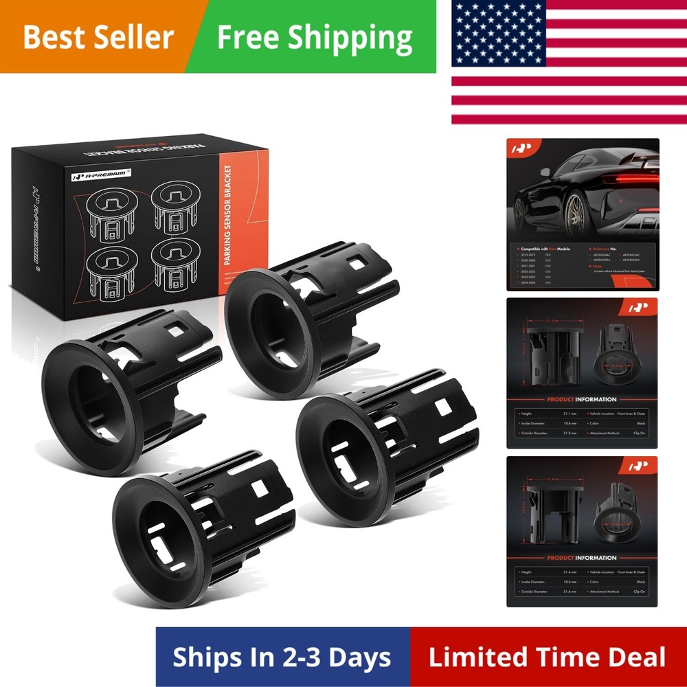 4-PC Front Inner and Outer Parking Assist Sensor Retainer Bezels Compatible w...