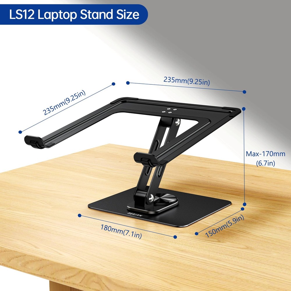 LS12 Laptop Stand with 360° Rotating Base, Ergonomic Adjustable Notebook Hold...