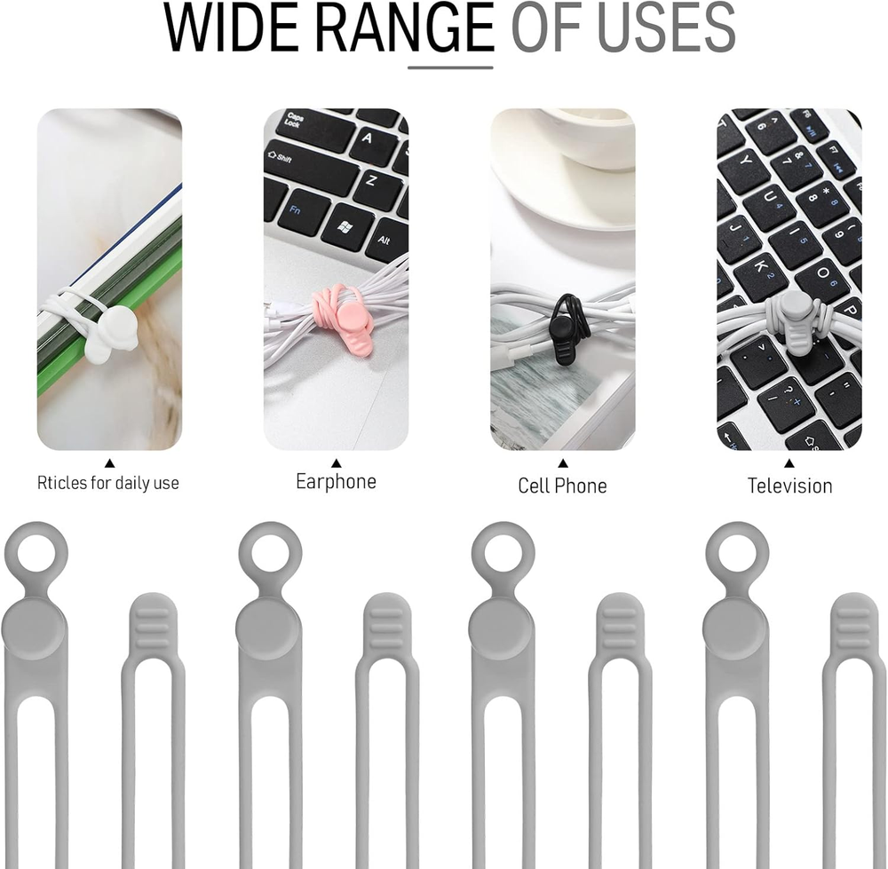40 Pcs Silicone Cable Ties Reusable Holder Strap Cord Ties Adjustable Cable Stra