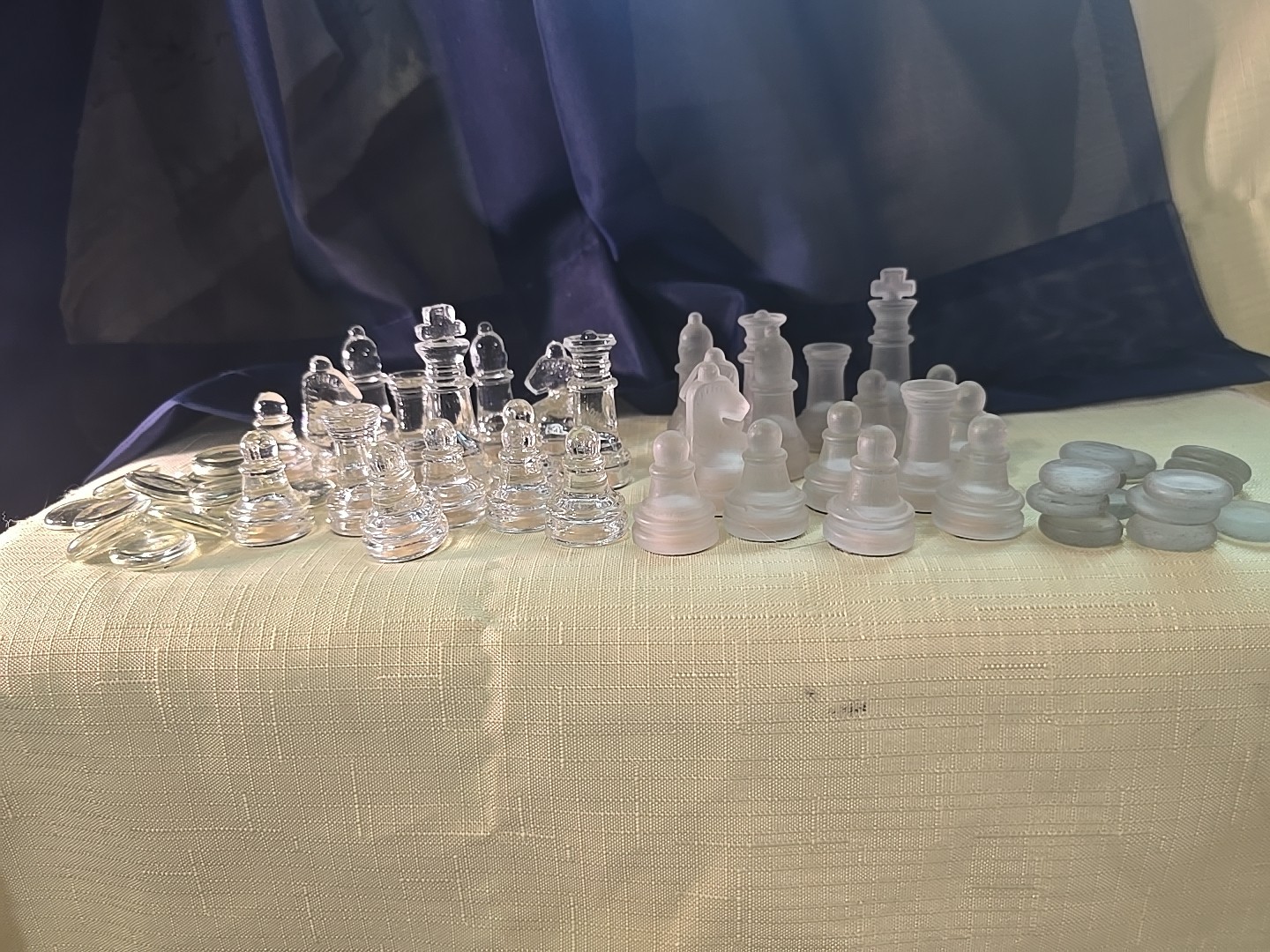 Glass Chess Pieces Frosted & Clear No Board Complete Set