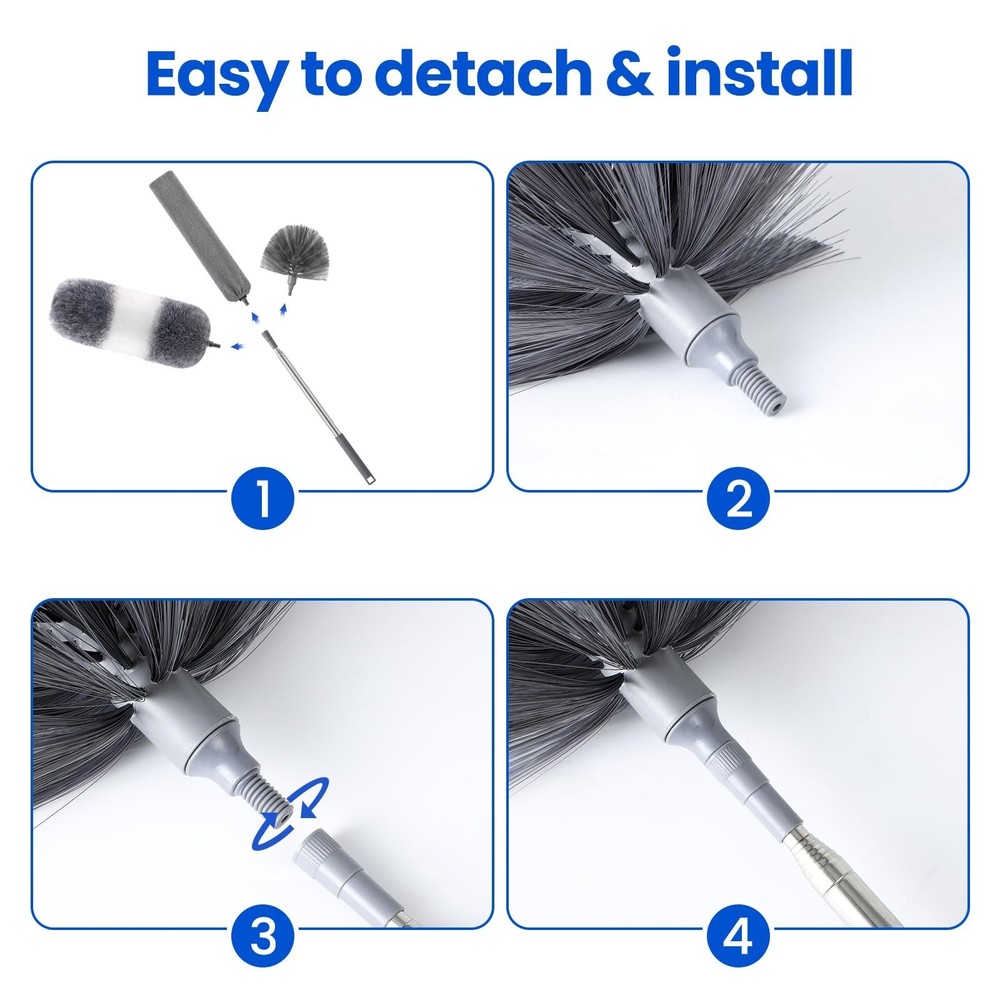 Extra-Long Dusters Kits with Extension Pole, 5 in 1 Cleaning Tools with Exten...