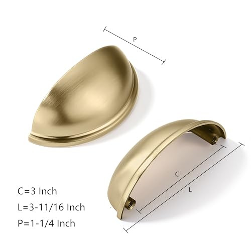 5 Pack 3" Gold Drawer Pulls Brushed Brass Cabinet Cup Pulls Kitchen Hardware