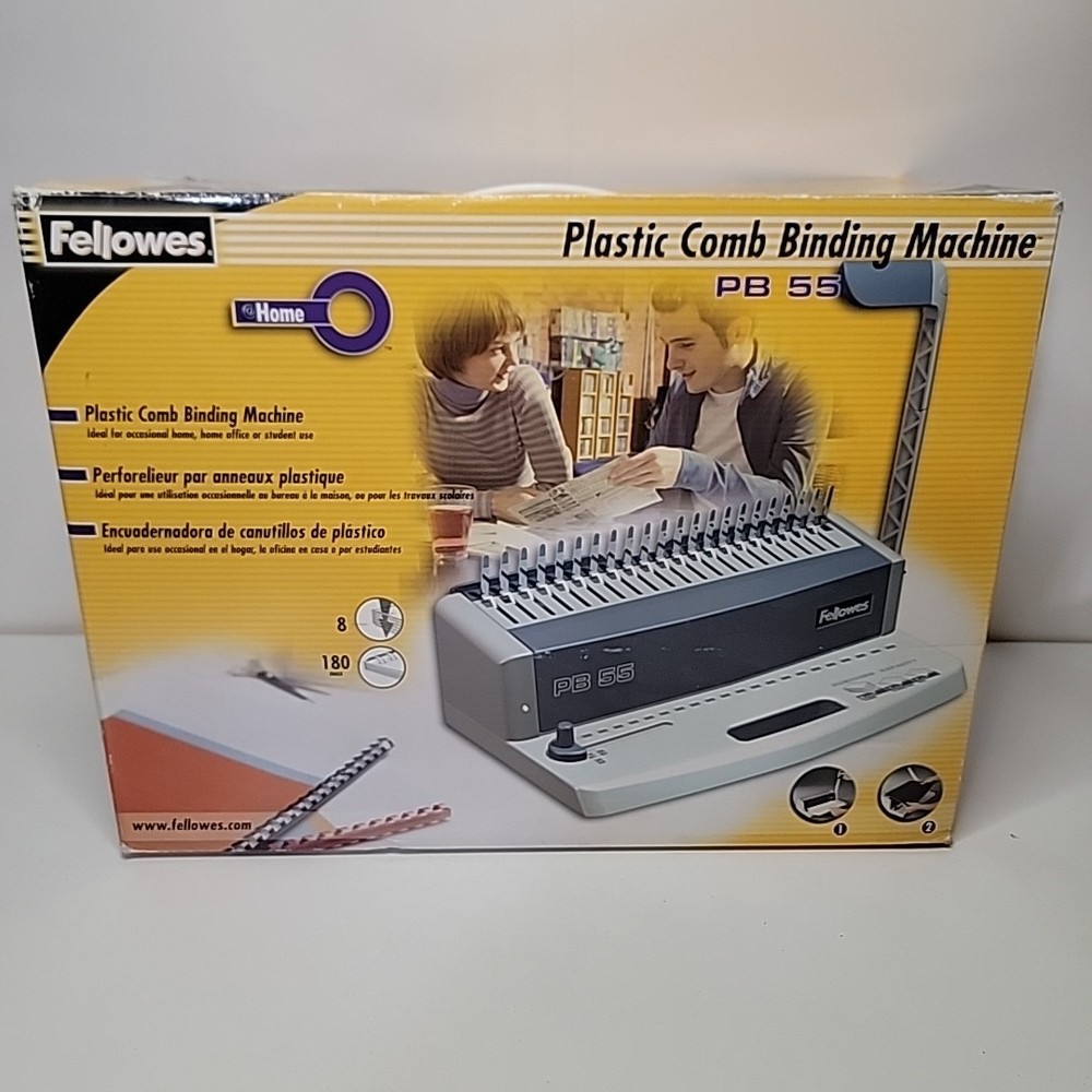 Fellowes PB 55 Plastic Comb Binding Machine CRC52101 With 3/8” & 1/2” Combs