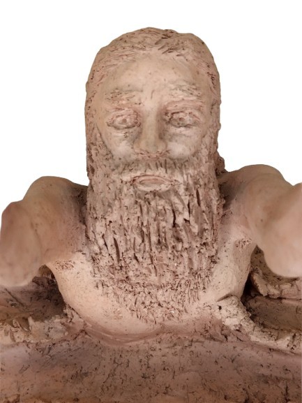 Clay Sculpture of St. Peter Walking on Water Reaching for Jesus Mathew 14 28-31