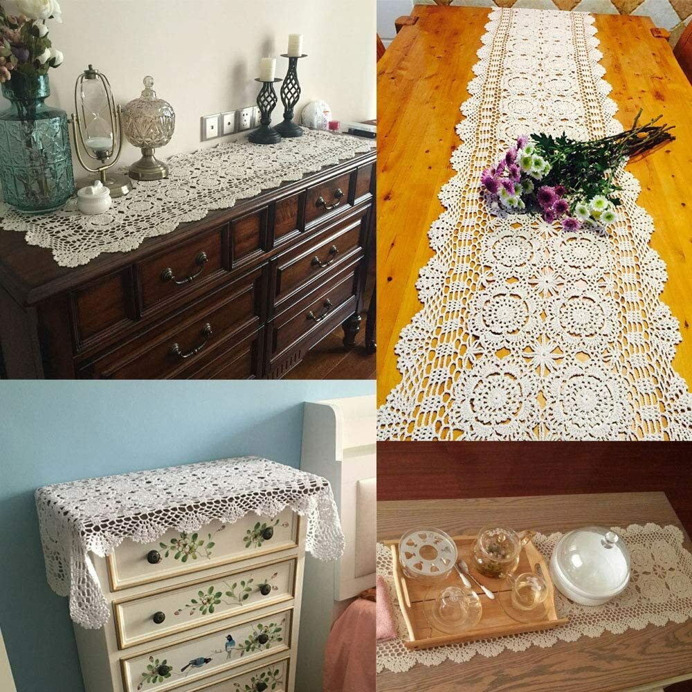 Cotton Crochet Lace Table Runner Rectangle For Dinner Table Handmade Table Cover