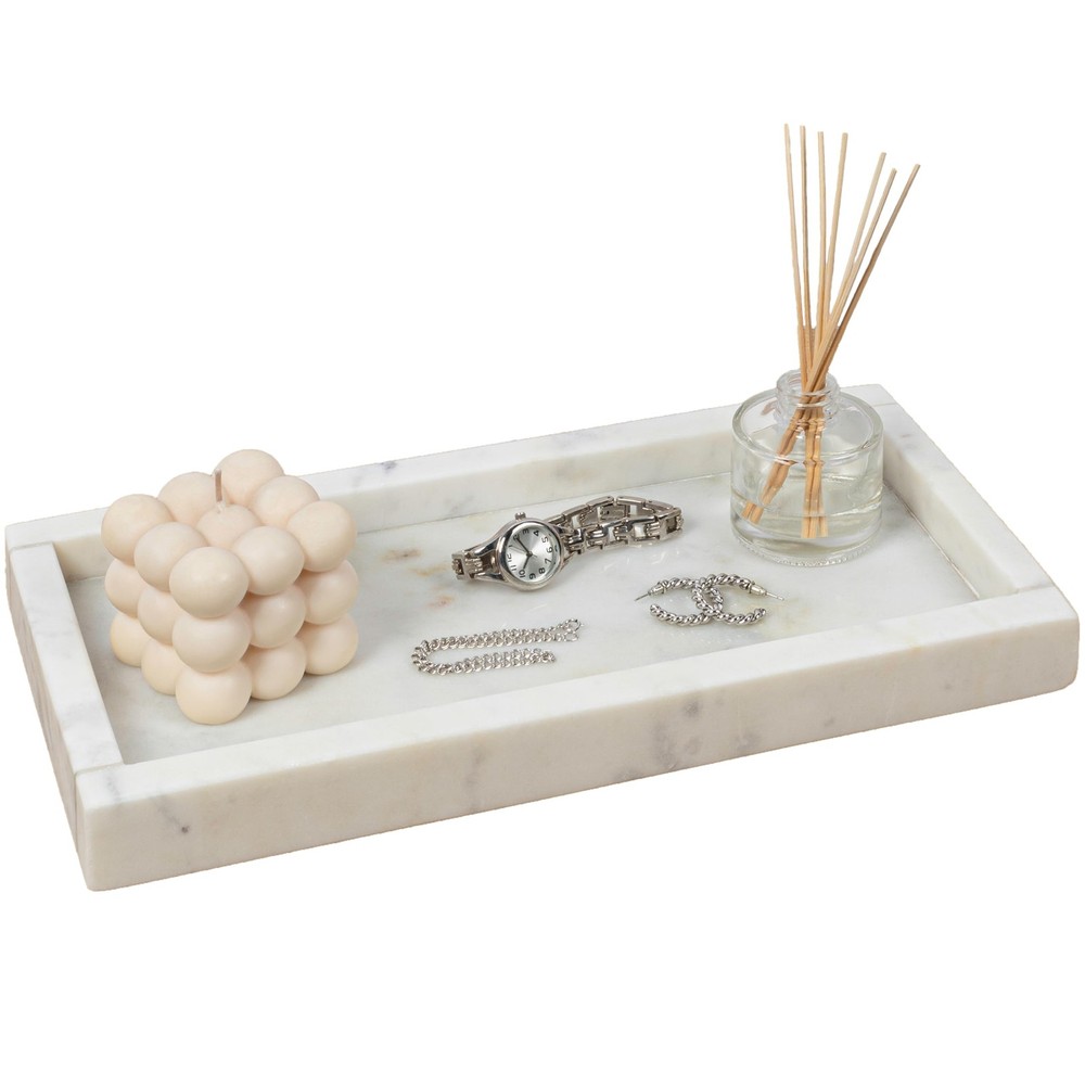 TRY4001B Luxe Stone 12" x 6" Classic Minimalist Rectangular Marble Bathroom C...