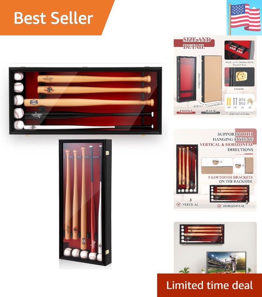 Baseball Bat Display Case Wall Mounted Shadow Box Vertical or Horizontal UV P...