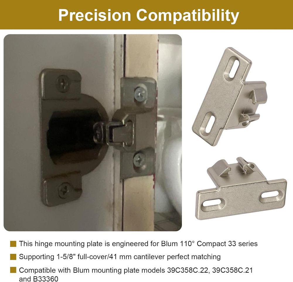 Hinge Mounting Plate Replacement for Blum 1 5/8" Overlay 110 Degree Compact 33 E