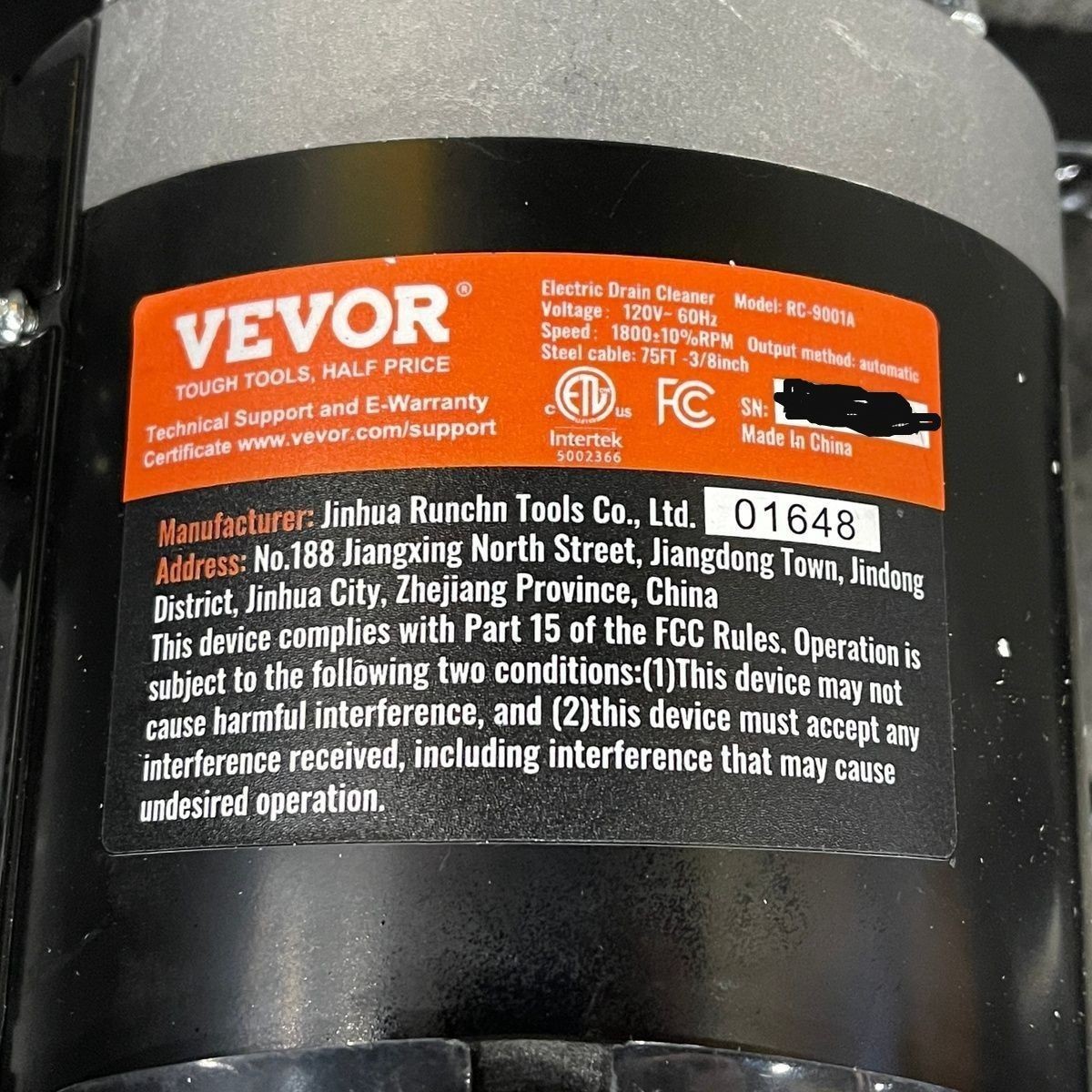 VEVOR RC-9001 Electric Drain Cleaner*