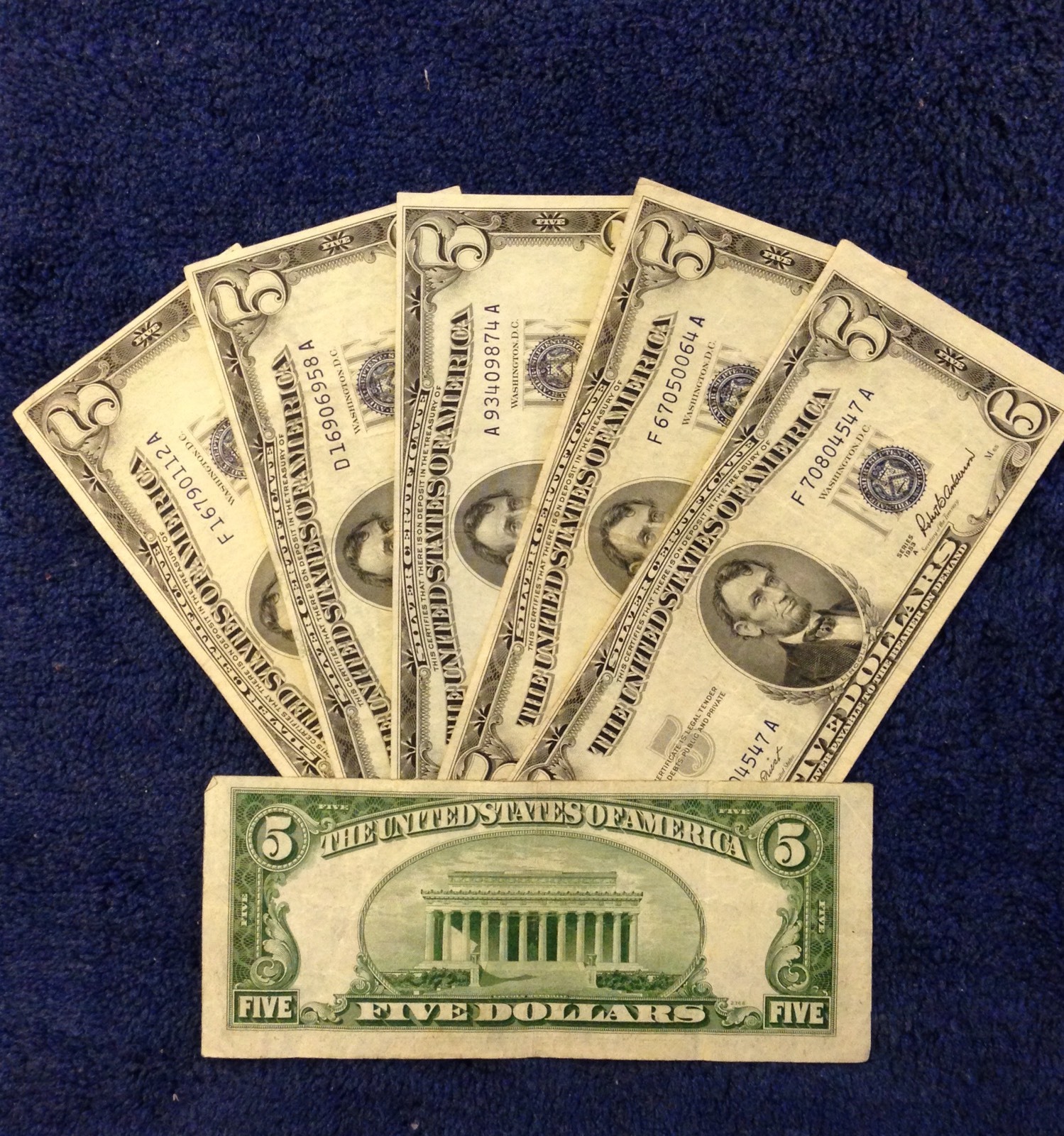 ✯$5 Silver Certificate Note✯ Blue Seal ✯Old Money Rare Bill Lot 1953✯FREE SHIP✯