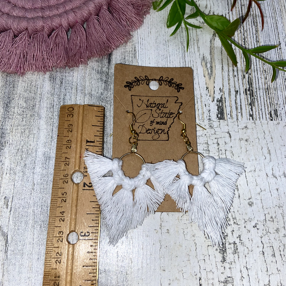 Handmade Boho Macrame Dangle Earrings White