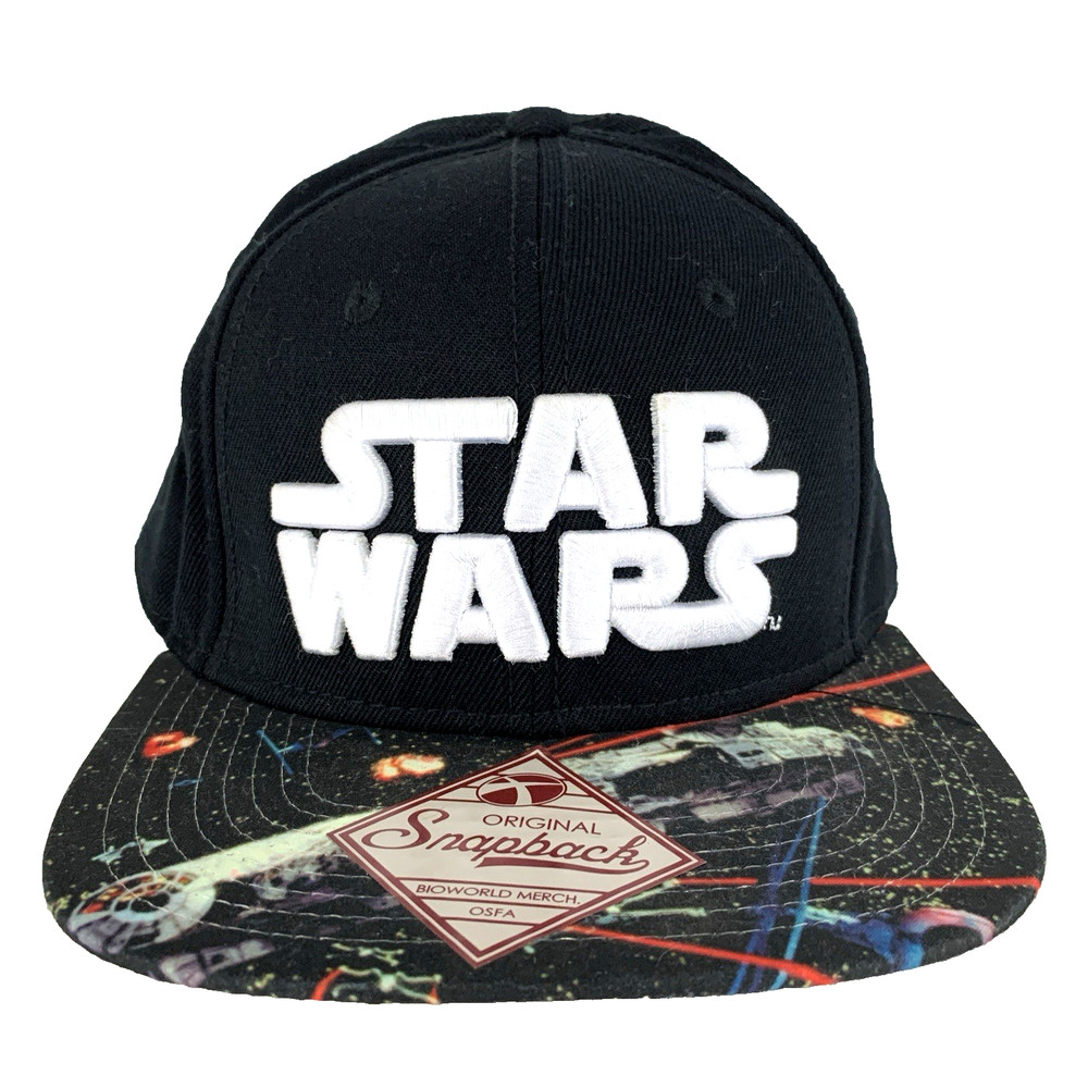 Star Wars Galaxy Hat Spell Out Script All Over Bill Logo Snap Back Baseball Cap
