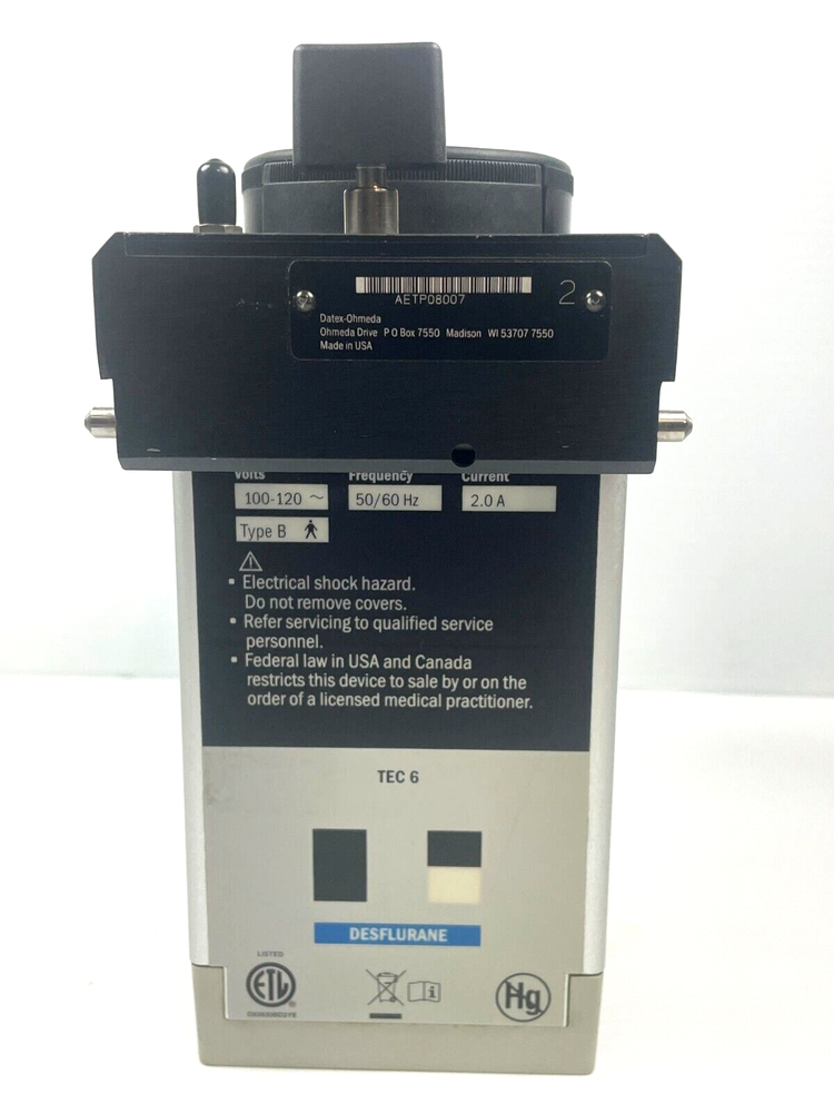 Datex Ohmeda Tec 6 Plus Desoflurane Anesthesia Vaporizer
