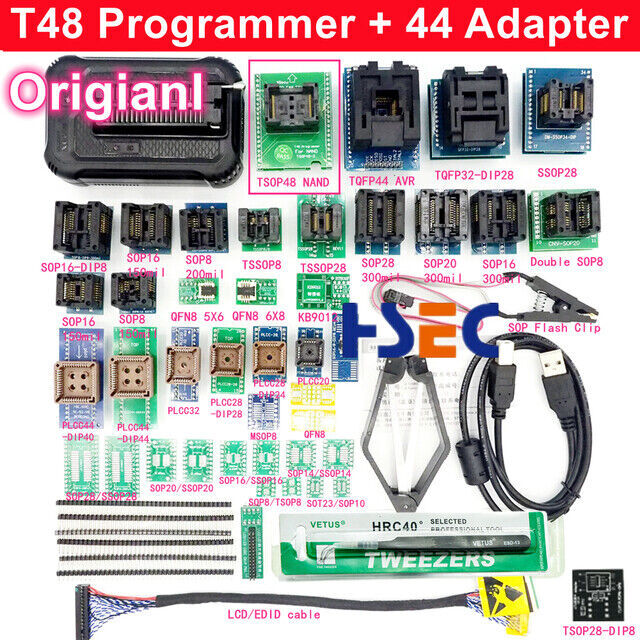 T48 TL866II Plus High speed Universal Programmer+Adapters+Test Clip PIC Bios