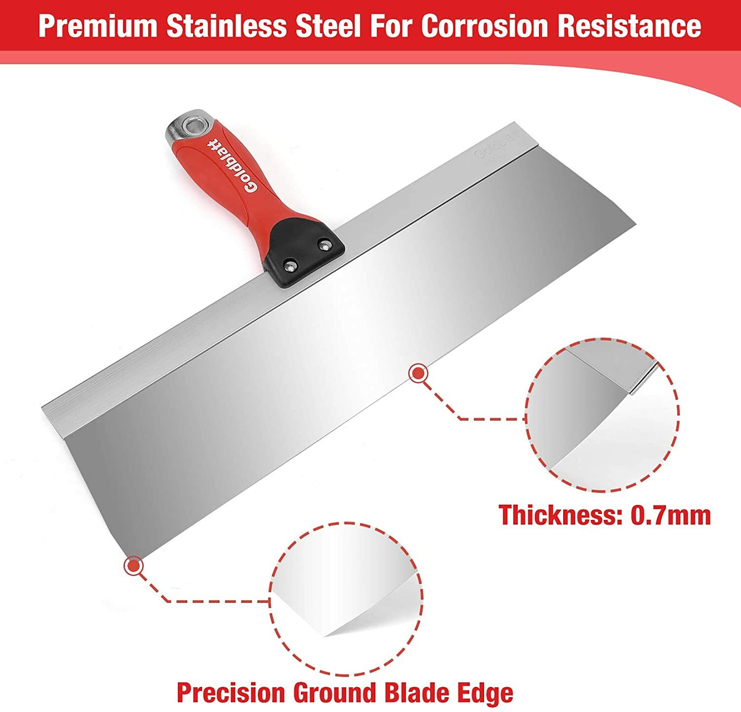 Goldblatt 5 PCS Stainless Steel Taping Knives For Drywall Joint Taping Finishing
